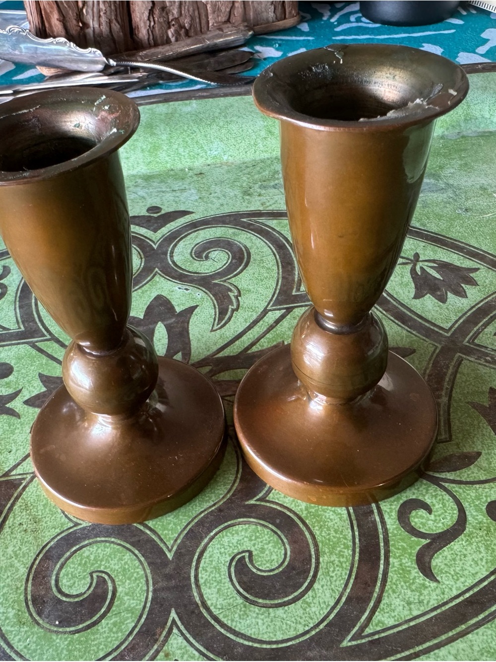 Pair of Brown Decorative Candle Holders